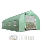 20' x 10' x 7' Walk-in Tunnel Greenhouse with Zippered Mesh Door and 8 Mesh Windows, Gardening Plant Hot House with Galvanized Steel Hoops, Green