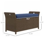 Outdoor Patio Wicker Storage Bench, 2-In-1 Rattan Patio Furniture, 29 Gal Storage Box w/ Cushion, Dark Blue - Image 3