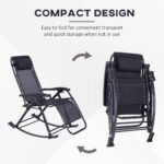 Outdoor Rocking Chairs, Foldable Reclining Zero Gravity Lounge Rocker with Pillow, Cup & Phone Holder, Combo Design with Folding Legs, Black - Image 4