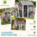 Outdoor Wooden Playhouse for Kids with Floor, Door, Windows, Planter Box for 3-8 Years Old, Backyard, Lawn, Garden - Image 6