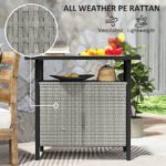 Outdoor Pool Towel Storage Cabinet Organizer, Outdoor Bar Table with Shelf and Cabinet, Pool Towel Holder Pool Valet with Weather-Resistant PE Rattan and Steel Frame, Gray - Image 5