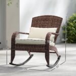 Adirondack Chair, Outdoor Wicker Rocking Chair with High Back, Seat Cushion, and Pillow for Porch, Balcony, Cream White - Image 3