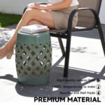 12.5" x 18" Ceramic Garden Stool with Woven Lattice Design & Glazed Strong Materials Decorative Outdoor Stool, Green - Image 6