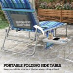Tanning Chair with Face Hole and Side Table, 5-Position Folding Outdoor Chaise Lounge Chair, Blue Stripe - Image 4