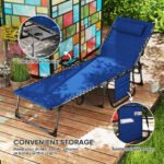 Folding Outdoor Chaise Lounge Chair Tanning Chair with 5-Level Adjustable Back, Side Table, Pillow, Pocket, Dark Blue - Image 6