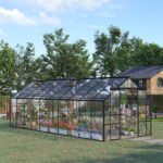 20' x 8' Aluminum Greenhouse Polycarbonate Walk-in Garden Greenhouse Kit with Adjustable Roof Vent, Rain Gutter and Sliding Door for Winter, Clear - Image 2