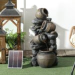 28.3" Solar Water Fountain, 4-Tier Resin Cascading Jars and Stacked Stones Outdoor Waterfall Fountain with LED Lights - Image 8