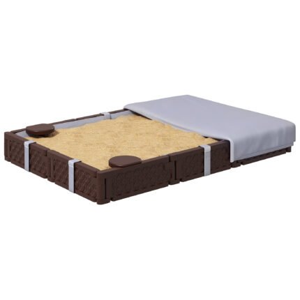 Kids Sandbox with Cover, 4 Corner Seats, Bottom Liner for Backyard & Garden, 73" x 47" x 9", Dark Brown