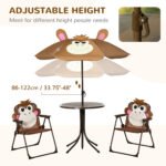 Kids Table and Chair Set, Outdoor Folding Garden Furniture, Picnic Table for Patio Backyard, with Removable & Height Adjustable Sun Umbrella, Brown - Image 5