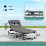 Folding Chaise Lounge Pool Chair with 4-level Reclining Back, Cushion, Side Pocket, Headrest, Gray - Image 3