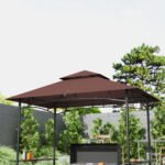 8' x 5' BBQ Grill Gazebo, 2-Tier Outdoor BBQ Gazebo with 2 Side Shelves, Storage Baskets, Ceiling Hook, Dark Brown - Image 8