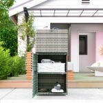 Outdoor Towel Rack for Pool w/ Drawer & Cabinet, Gray - Image 7