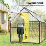 Polycarbonate Greenhouse with Swing Door and Two Adjustable Roof Vents, Aluminum Walk-in Greenhouse, 11x6 ft, Black - Image 6