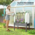 Raised Garden Bed with PE Greenhouse Cover Outdoor Planter Box for Herbs and Vegetables, 35 x 22 x 47 inch, Dark Gray - Image 6