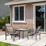 5 Piece Garden Patio Dining Set, Dinner Table with Built-in Ice Bucket Insert, 4 Rocking Chairs, Beige - Image 2