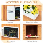 Wooden Playhouse for Kids Outdoor with Working Door, Windows, Mailbox, Bench, Flowers Pot Holder, 48" x 42.5" x 53" - Image 5