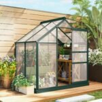 6' x 4' Greenhouse for Outdoors, Polycarbonate Greenhouse with Rain Gutter and Roof Vent, Aluminum Walk-in Green Houses for Outside for Patio Backyard Garden, Dark Green - Image 4