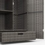 Outdoor Storage Cabinet with Shelves, Rattan Pool Towel Storage Cabinet with Removable Shelf & Drawer, Dark Gray - Image 7
