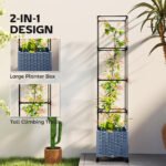 Raised Garden Bed with Trellis, Tomato Cage with Lockable Wheels, Self Watering Planter Box with Drainage Holes, Gray - Image 4