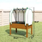 Raised Garden Bed with PE Greenhouse Cover Outdoor Planter Box for Herbs and Vegetables, 35 x 22 x 47 inch, Brown - Image 3