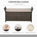 29 Gallon Patio Wicker Storage Bench, Outdoor PE Rattan Furniture, 2-In-1 Large Capacity Rectangle Garden Storage Box with Handles and Cushion, Cream White - Image 5