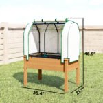 Raised Garden Bed with PE Greenhouse Cover Outdoor Planter Box for Herbs and Vegetables, 35 x 22 x 47 inch, Sand - Image 3