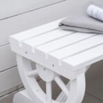 2-Person Wooden Garden Bench, Outdoor Wagon Wheel Porch Bench for Backyard Garden, Support 550 LBS, Rustic Country Style Patio Furniture, White - Image 8