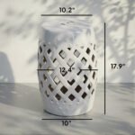 13" x 18" Ceramic Garden Stool with Woven Lattice Design & Glazed Strong Materials Decorative Outdoor Stool, White - Image 3
