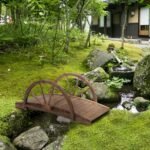 3.3ft Wooden Garden Bridge Arc Footbridge with Half-Wheel Style Railings & Solid Fir Construction, Stained Wood - Image 2