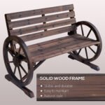 41" Wooden Wagon Wheel Bench, Rustic Outdoor Patio Bench Weather Resistance Furniture, 2-Person Slatted Seat with Backrest, Carbonized - Image 4