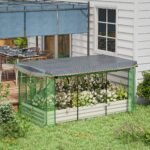 Galvanized Steel Planter Box with Crop Cage and Shade Cloth, Raised Garden Bed for Flowers, Veggies and Herbs, Beige - Image 2