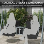 2-Seater Outdoor Porch Swing with Canopy and Table, Patio Swing Chair for Garden, Poolside, Backyard, Black - Image 7