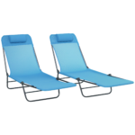 2 Piece Folding Chaise Lounge Chairs, Pool Sun Tanning Chairs with Reclining Back, Breathable Mesh Seat, Headrest for Beach, Yard, Patio, Blue