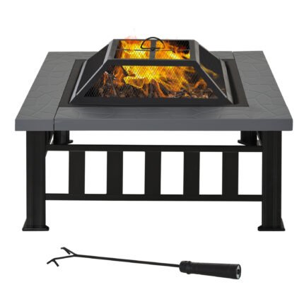 34" Outdoor Fire Pit Square Steel Wood Burning Firepit Bowl