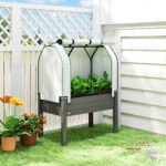 Raised Garden Bed with PE Greenhouse Cover Outdoor Planter Box for Herbs and Vegetables, 35 x 22 x 47 inch, Dark Gray - Image 2