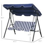 3-Seat Outdoor Patio Swing Chair with Cushion, Steel Frame Stand, Adjustable Tilt Canopy for Patio, Garden, Dark Blue - Image 3