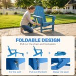 Folding Adirondack Chair Set of 2, HDPE Fire Pit Chair with Retractable Ottoman and Cup Holder, Blue - Image 6