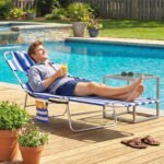 Tanning Chair with Face Hole, 5-Level Adjustable Outdoor Chaise Lounge Chair with Pillow for Beach, Pool, Blue Stripes - Image 8