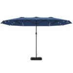 Garden Parasol 14.4ft Double-Sided Sun Umbrella with Base, Patio Parasol with LED Solar Lights - Image 9