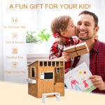 Wooden Playhouse for Kids Outdoor with Working Door, Windows, Mailbox, Bench, Flowers Pot Holder, 48" x 42.5" x 53" - Image 4