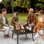 34" Fire Pit with Grill, Metal Outdoor Wood Burning Firepit with Spark Screen, Fire Poker, Cover, Table Lip, Black - Image 2