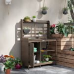 Wooden Potting Bench with Storage, Sink, Water Tap for Backyard, Patio, Balcony, Dark Brown - Image 2