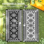 Reversible Outdoor Rug, Waterproof Plastic Straw with Carry Bag, 9' x 18', Black & White Rhombus Patchwork - Image 7