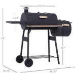 Charcoal BBQ, Portable Grill with Wheels, All-in-One Grill, Side vent, Two Shelves and Metal Grating, Lit-Mounted Thermometer, Wooden Handle, for Outdoor Cooking, Black - Image 3