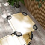 Outdoor Lounge Chair, 4 Position Adjustable Backrest, Folding, Cushioned w/ Sun Shade Roof & Pillow, Cream White - Image 7