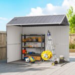 8' x 5.5' Metal Garden Storage Shed, Extra Large Outdoor Tool Storage House w/Lockable Doors, Window, Air Vents, Gray - Image 8
