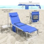 Tanning Chair Set of 2 with Face Hole and Side Table, 5-Position Folding Outdoor Chaise Lounge Chair, Navy Blue - Image 3