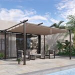 10' x 13' Aluminum Patio Pergola with Retractable Pergola Canopy, Backyard Shade Shelter for Porch, Outdoor Party, Garden, Grill Gazebo, Brown - Image 2