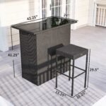 5 Piece Rattan Wicker Bar Set, High Top Outdoor Table and Chairs, Bar Height Patio Set, 2 Shelves & 4 Bar Stools, Brown - Image 3