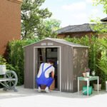7' x 4' Outdoor Storage Shed, Garden Tool Metal Shed with Foundation Kit, Double Lockable Door, Air Vents and Sloping Roof, for Backyard, Patio, Lawn, Gray - Image 2